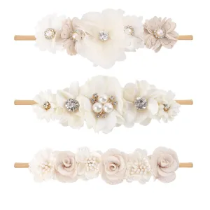 cherrboll 3pcs Baby Girl Flower Headbands, Super Soft & Stretchy Nylon Floral Hairbands for Newborn Toddler