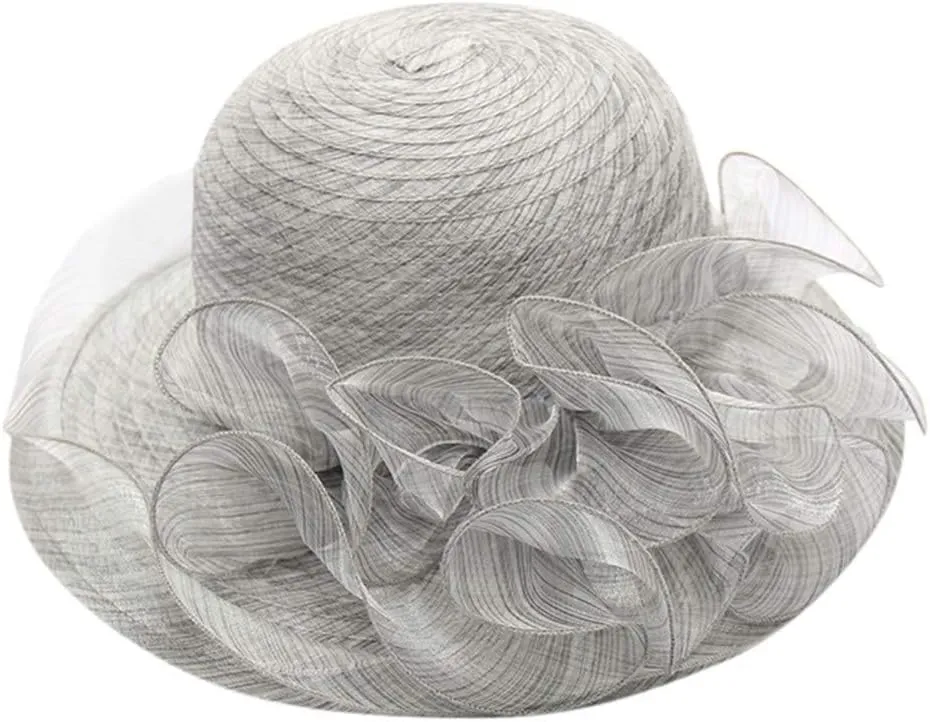 Church Hats for WomenWomen Fel Bowler Fedora Hat Floral Fascinator for Kentuck Church Derby Wedding Party Church Fascinator (Light Gray, One Size)