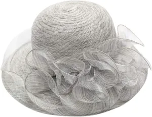 Church Hats for WomenWomen Fel Bowler Fedora Hat Floral Fascinator for Kentuck Church Derby Wedding Party Church Fascinator (Light Gray, One Size)