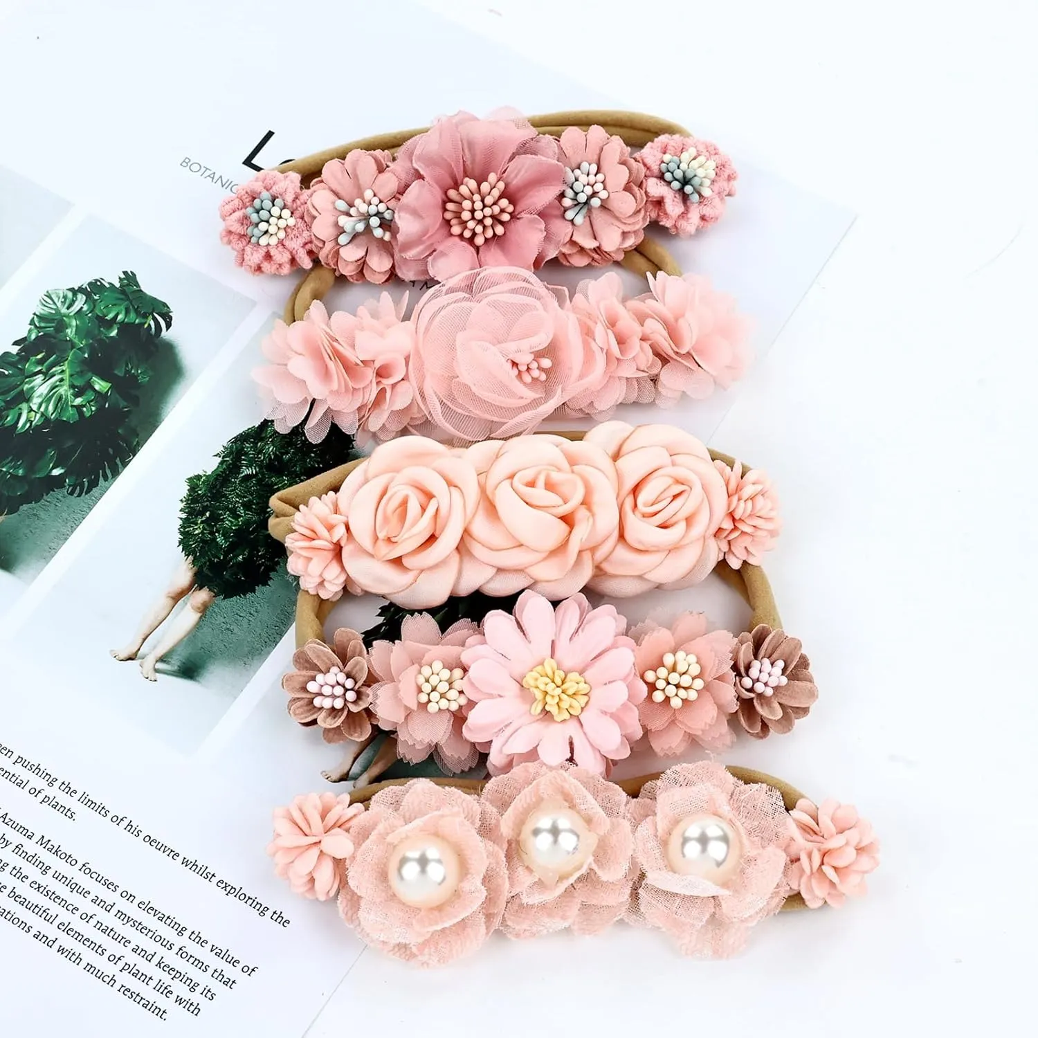 Cinaci 5 Pack Delicate Floral Flower Nylon Headbands Hair Bands Accessories for Baby Girls Newborns Infants Toddlers Kids (5 Pack S10)