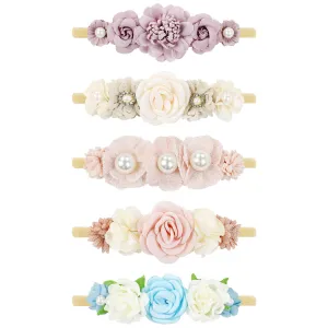 Cinaci 5 Pack Delicate Floral Flower Nylon Headbands Hair Bands Accessories for Baby Girls Newborns Infants Toddlers Kids (5 Pack S4)