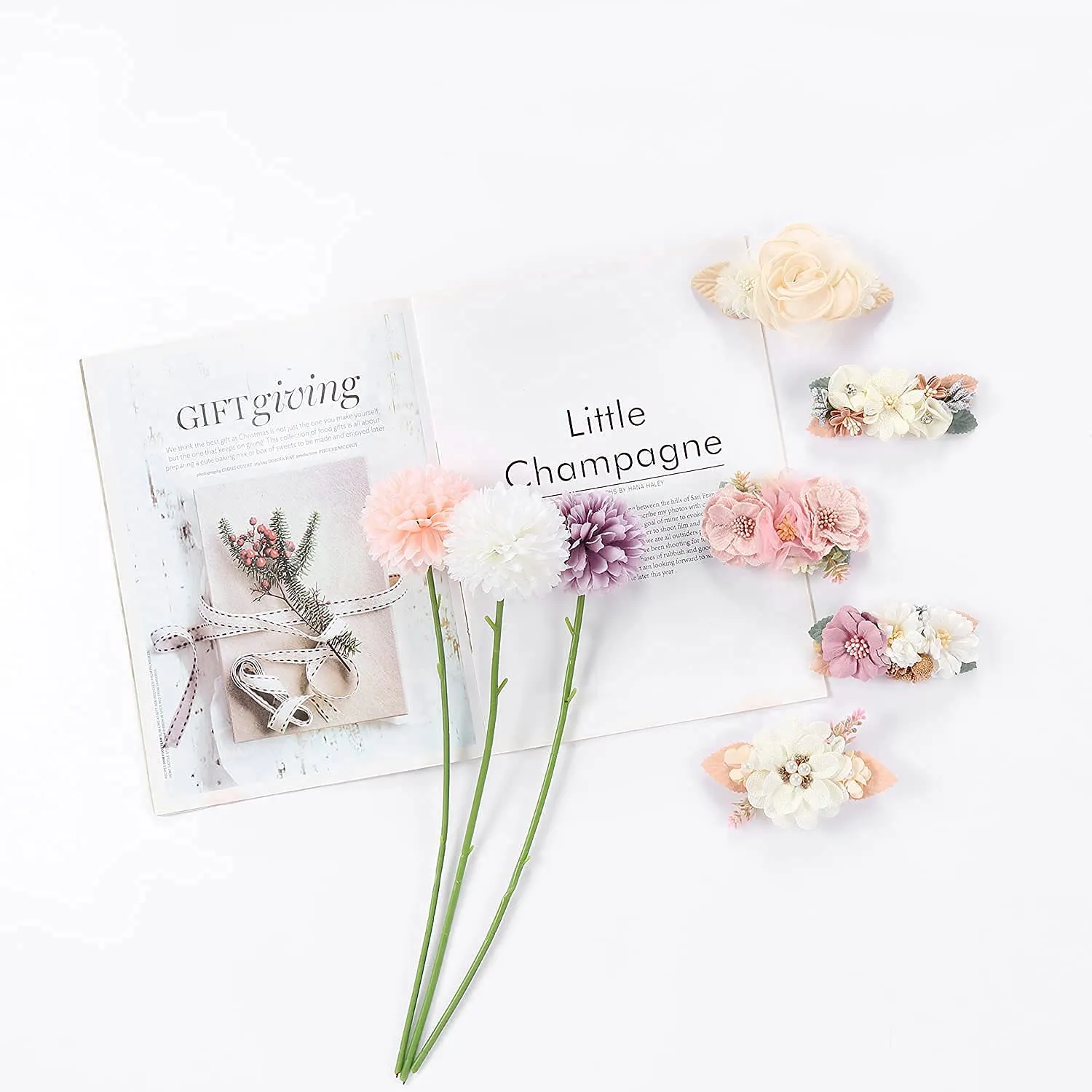 Cinaci 5 Pack White Pink Delicate Rose Flower Nylon Headbands Floral Hair Bows Daisy Flowers Headband Elastic Hair Bands Easter Christmas Hair Accessories for Baby Girls Newborns Infants Toddlers Kids