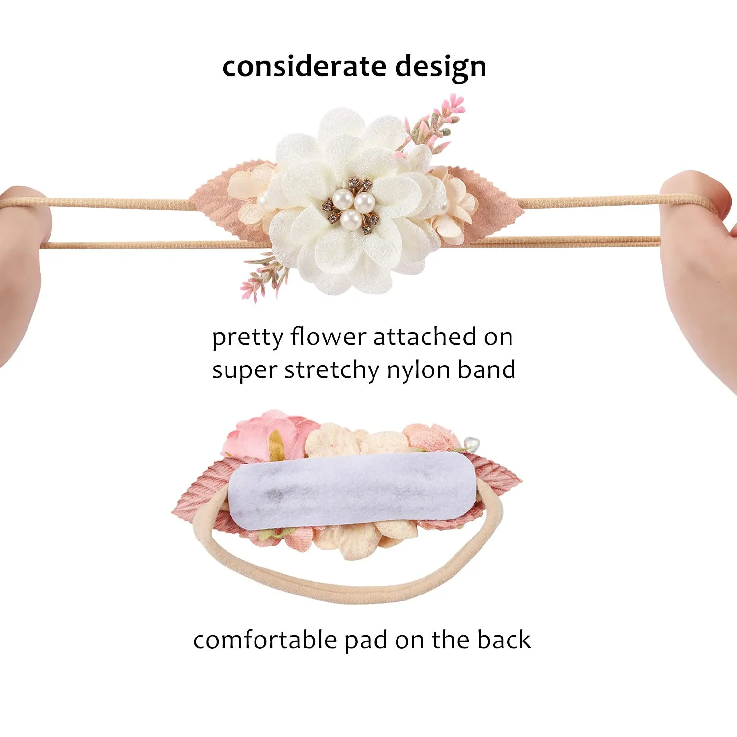 Cinaci 5 Pack White Pink Delicate Rose Flower Nylon Headbands Floral Hair Bows Daisy Flowers Headband Elastic Hair Bands Easter Christmas Hair Accessories for Baby Girls Newborns Infants Toddlers Kids