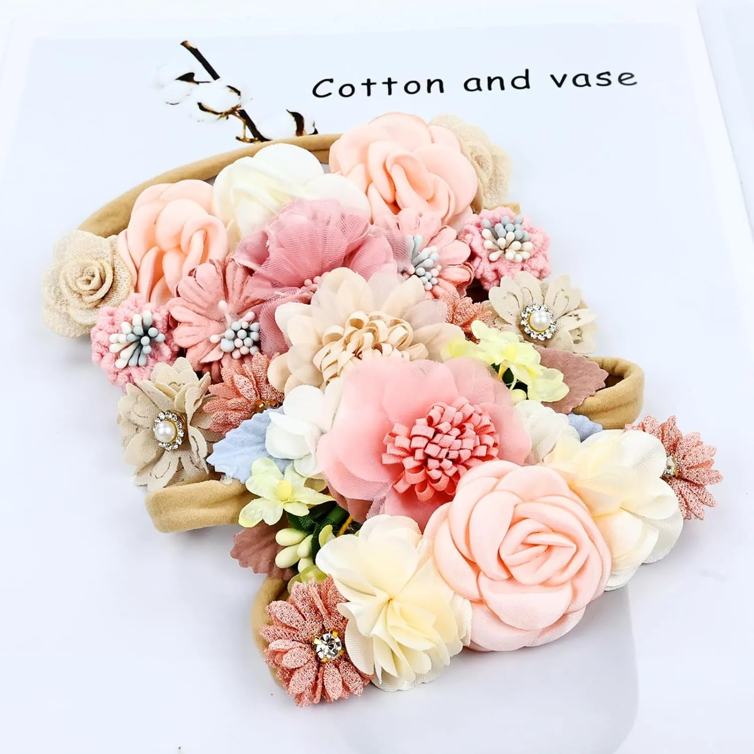Cinaci 5 Pieces Super Stretchy Soft Baby Flower Nylon Headbands Floral Crowns Tiaras Hairbands Hair Accessories for Baby Girls Newborns Infants Toddlers Girls Kids