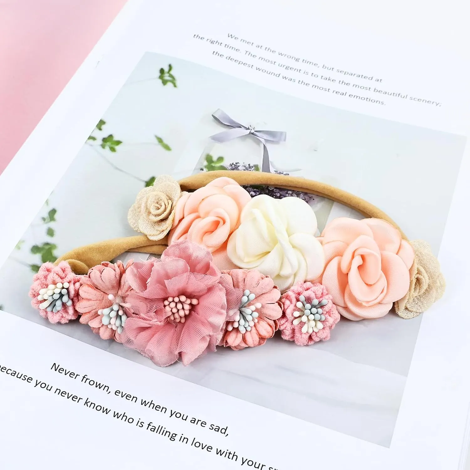 Cinaci 5 Pieces Super Stretchy Soft Baby Flower Nylon Headbands Floral Crowns Tiaras Hairbands Hair Accessories for Baby Girls Newborns Infants Toddlers Girls Kids