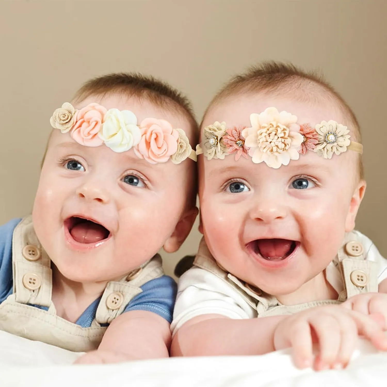 Cinaci 5 Pieces Super Stretchy Soft Baby Flower Nylon Headbands Floral Crowns Tiaras Hairbands Hair Accessories for Baby Girls Newborns Infants Toddlers Girls Kids
