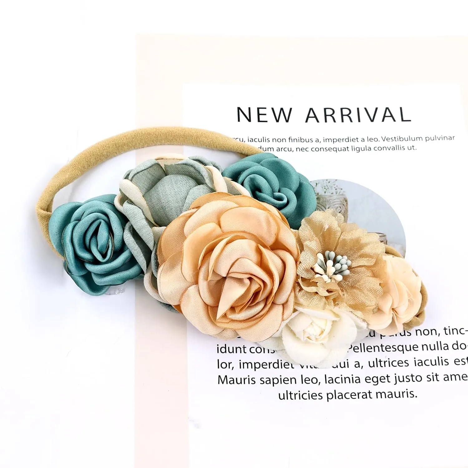 Cinaci 5 Pieces Super Stretchy Soft Nylon Flower Headbands Pearl Floral Tiaras Crowns Hairbands Hair Accessories for Baby Girls Newborns Infants Toddlers Kids
