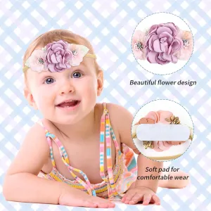 Cinaci 5 Pieces Super Stretchy Soft Nylon Flower Headbands Pearl Floral Tiaras Crowns Hairbands Hair Accessories for Baby Girls Newborns Infants Toddlers Kids