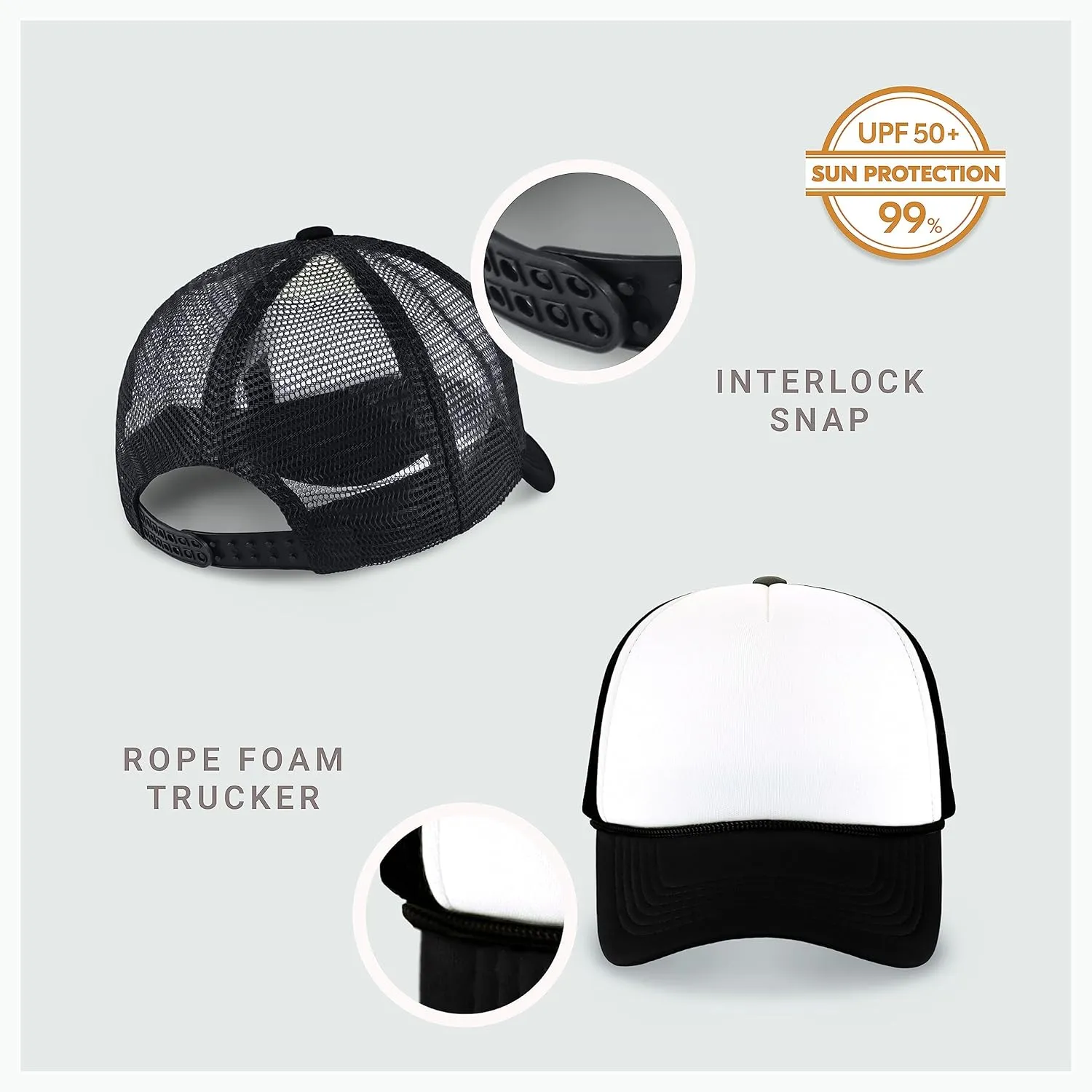 Classic Foam Trucker Hat Summer Mesh Rope Cap Solid Two Toned Blank Hat for Mens Womens Adjustable Strap Light Weight