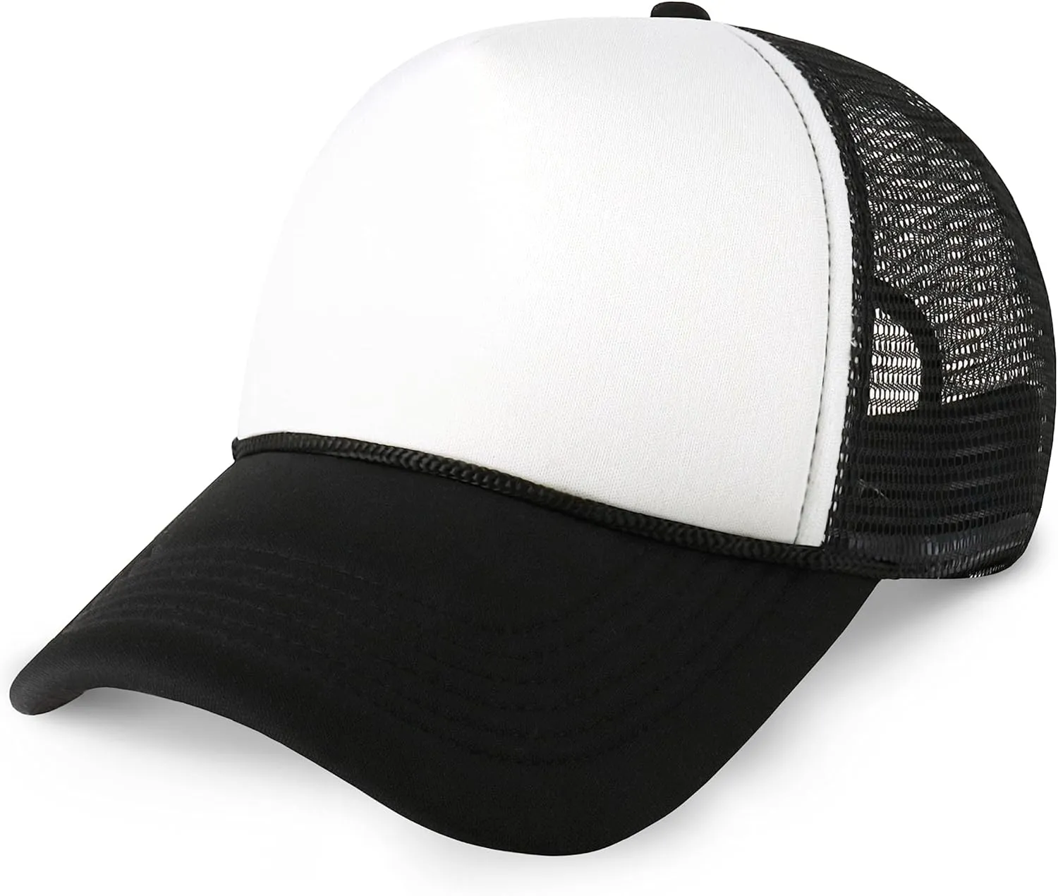Classic Foam Trucker Hat Summer Mesh Rope Cap Solid Two Toned Blank Hat for Mens Womens Adjustable Strap Light Weight