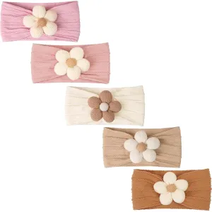 CLLOT 5 Pcs Baby Flower Headbands Baby Girls Nylon Headbands Soft Hairbands Hair Accessories for Newborn Infant Toddler Kids