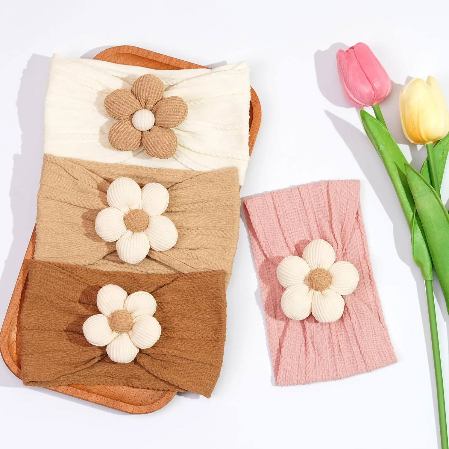 CLLOT 5 Pcs Baby Flower Headbands Baby Girls Nylon Headbands Soft Hairbands Hair Accessories for Newborn Infant Toddler Kids