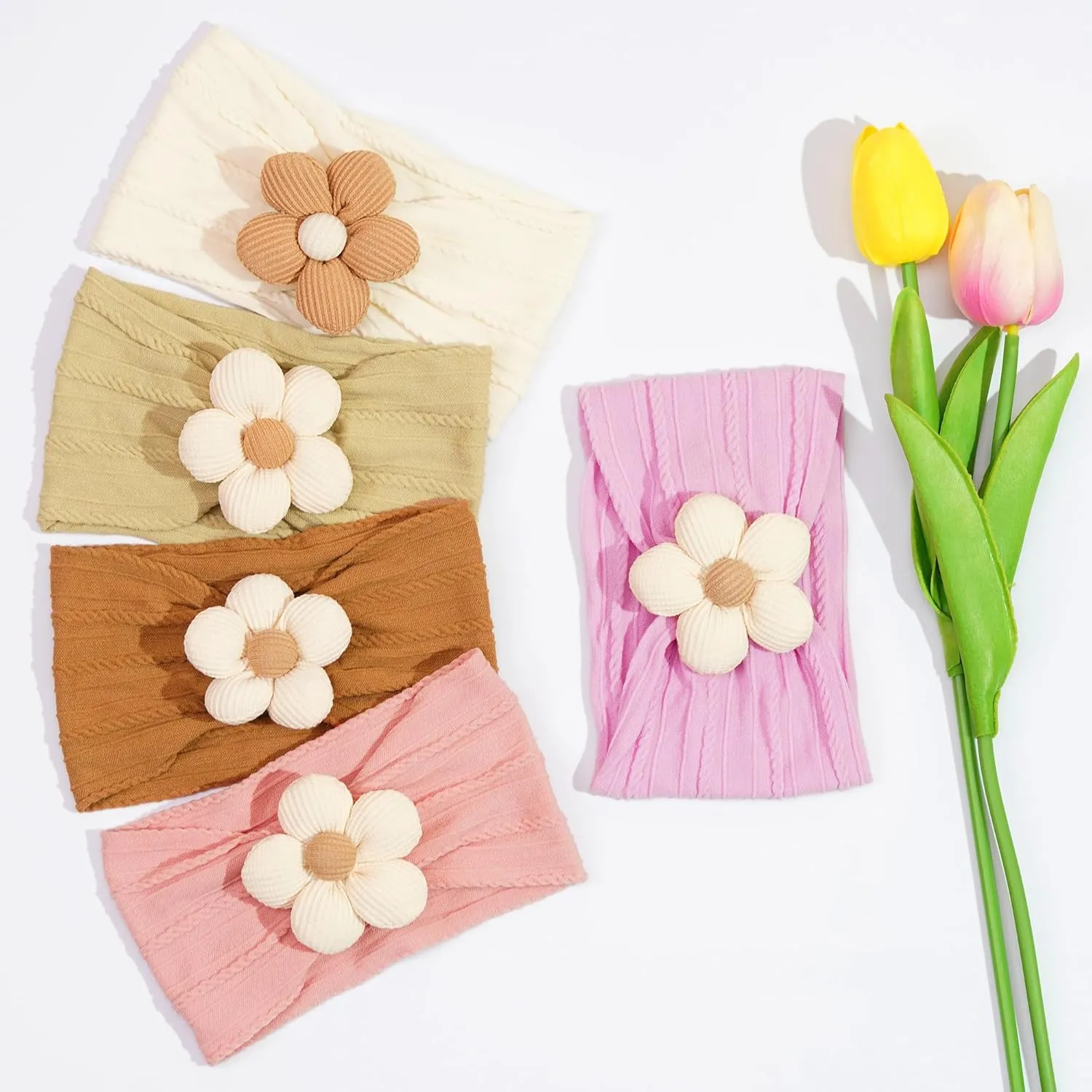 CLLOT 5 Pcs Baby Flower Headbands Baby Girls Nylon Headbands Soft Hairbands Hair Accessories for Newborn Infant Toddler Kids