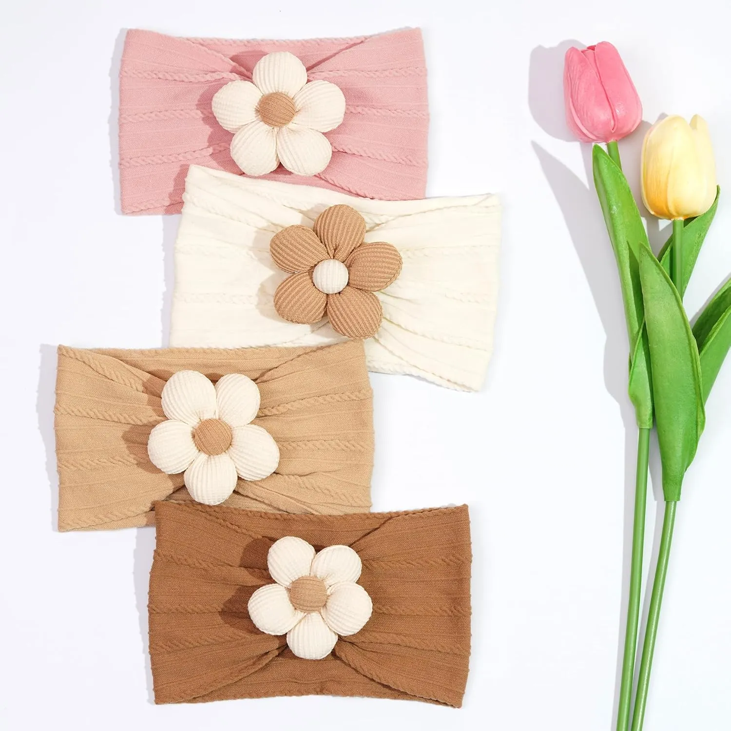 CLLOT 5 Pcs Baby Flower Headbands Baby Girls Nylon Headbands Soft Hairbands Hair Accessories for Newborn Infant Toddler Kids