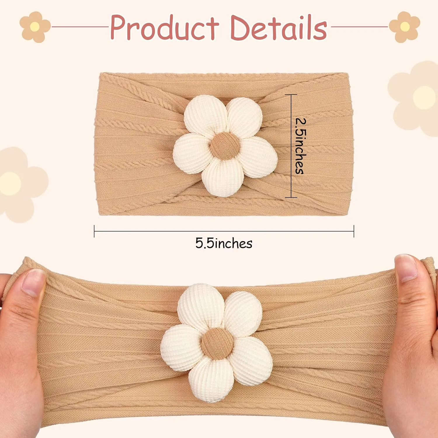 CLLOT 5 Pcs Baby Flower Headbands Baby Girls Nylon Headbands Soft Hairbands Hair Accessories for Newborn Infant Toddler Kids