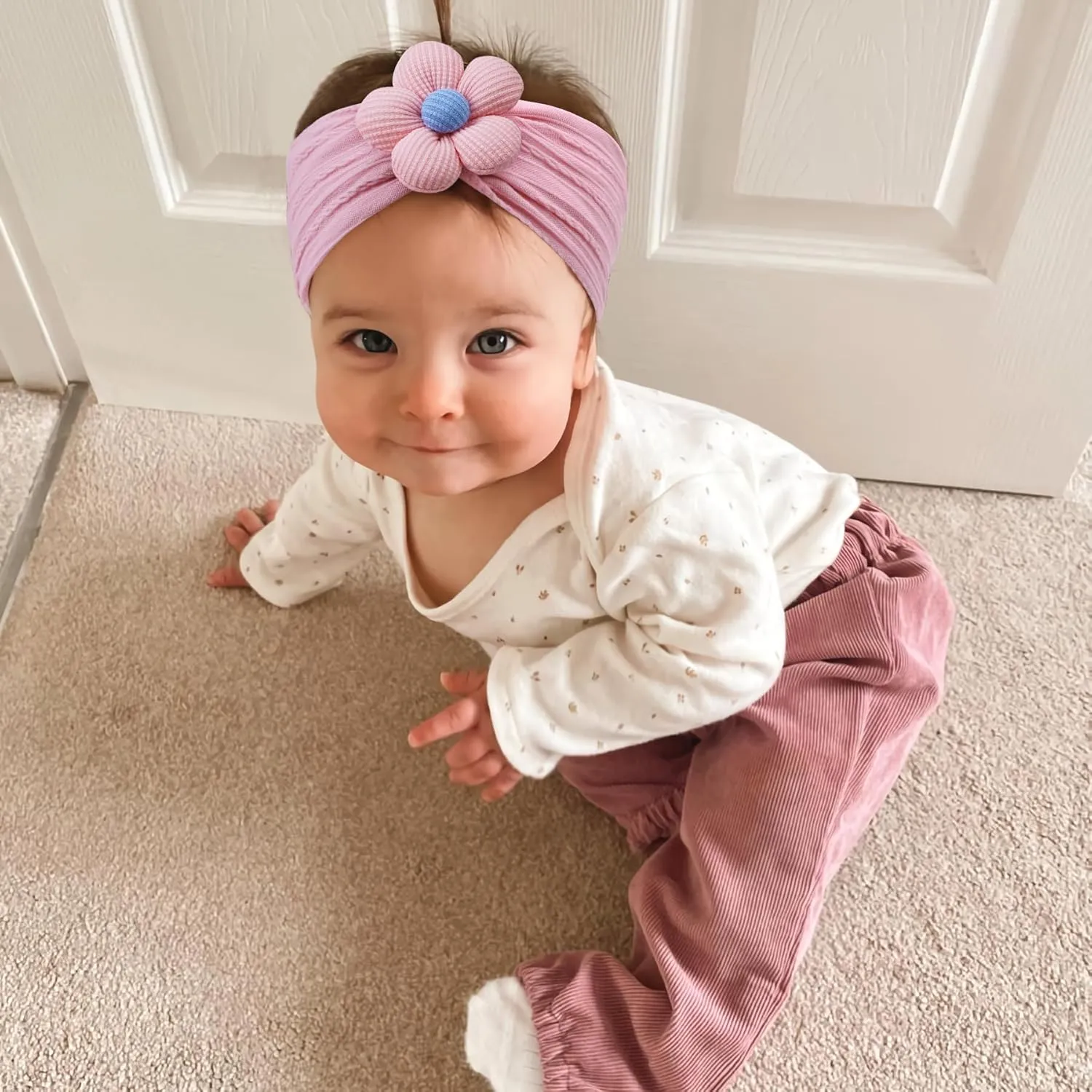 CLLOT 5 Pcs Baby Flower Headbands Baby Girls Nylon Headbands Soft Hairbands Hair Accessories for Newborn Infant Toddler KidsPink