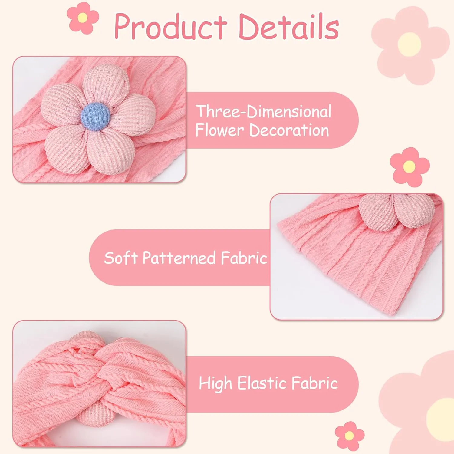 CLLOT 5 Pcs Baby Flower Headbands Baby Girls Nylon Headbands Soft Hairbands Hair Accessories for Newborn Infant Toddler KidsPink