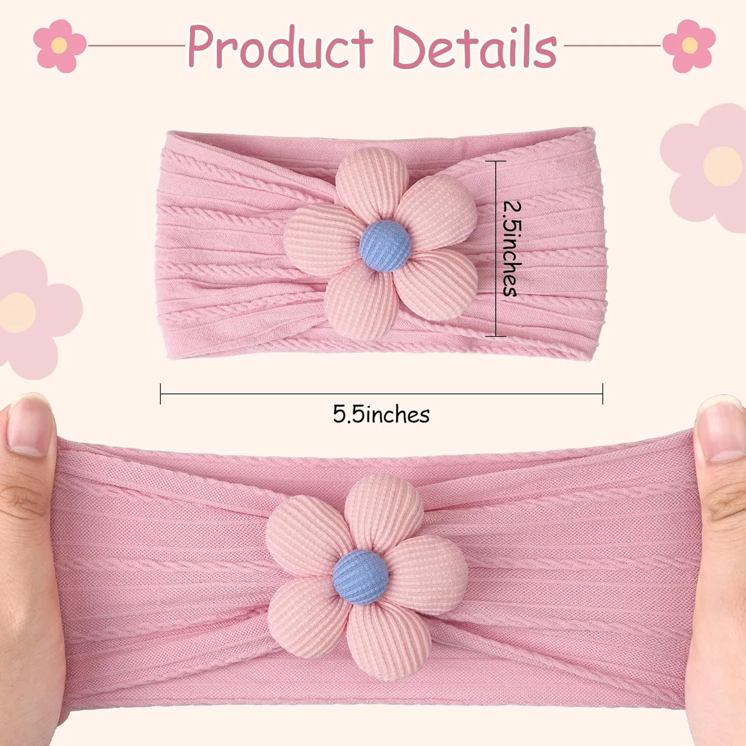 CLLOT 5 Pcs Baby Flower Headbands Baby Girls Nylon Headbands Soft Hairbands Hair Accessories for Newborn Infant Toddler KidsPink