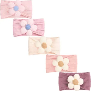 CLLOT 5 Pcs Baby Flower Headbands Baby Girls Nylon Headbands Soft Hairbands Hair Accessories for Newborn Infant Toddler KidsPink