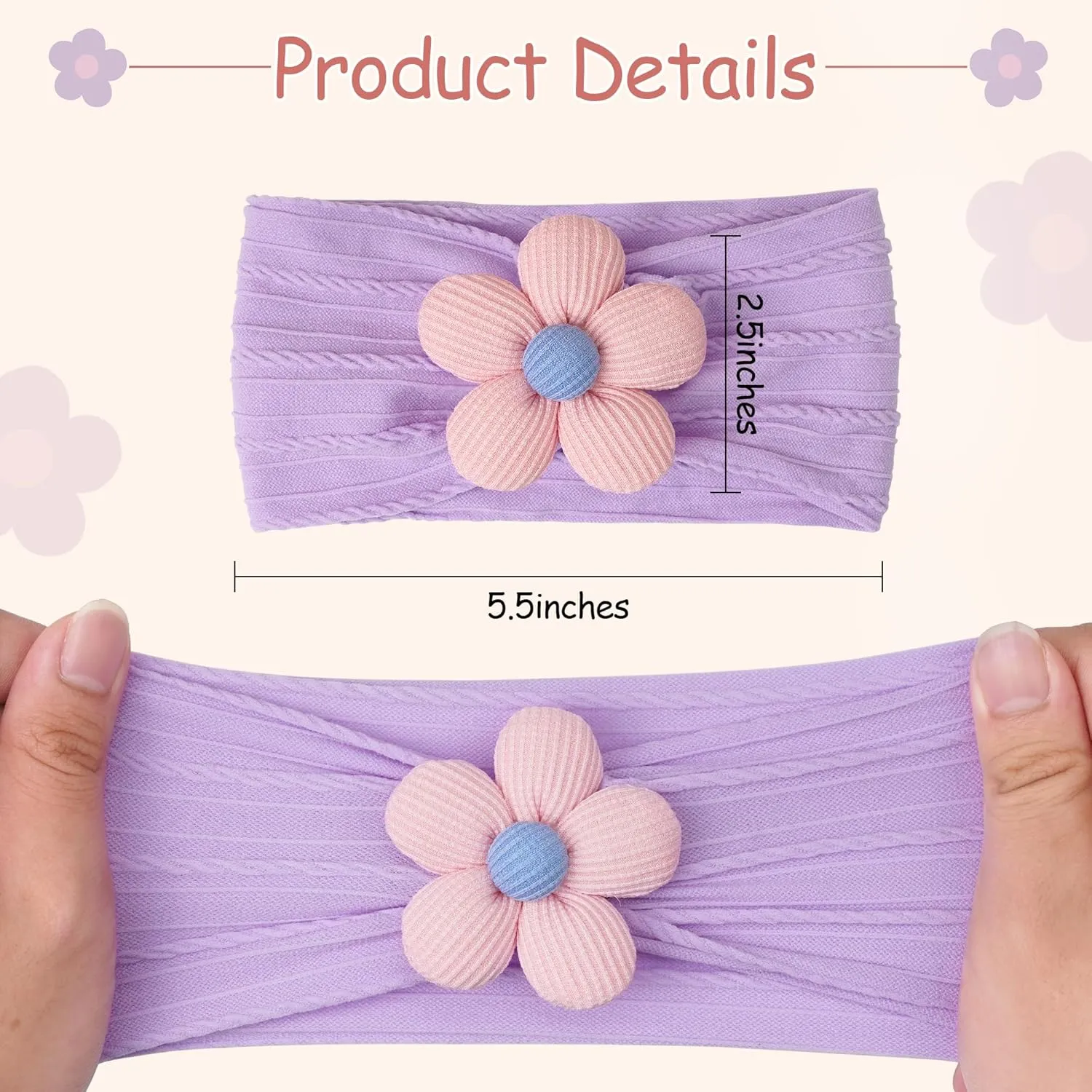CLLOT Baby Flower Headbands Baby Girls Nylon Headbands Soft Elastic Hairbands Hair Accessories for Newborn Infant Toddler Kids (Violet,Cameo,Pink)