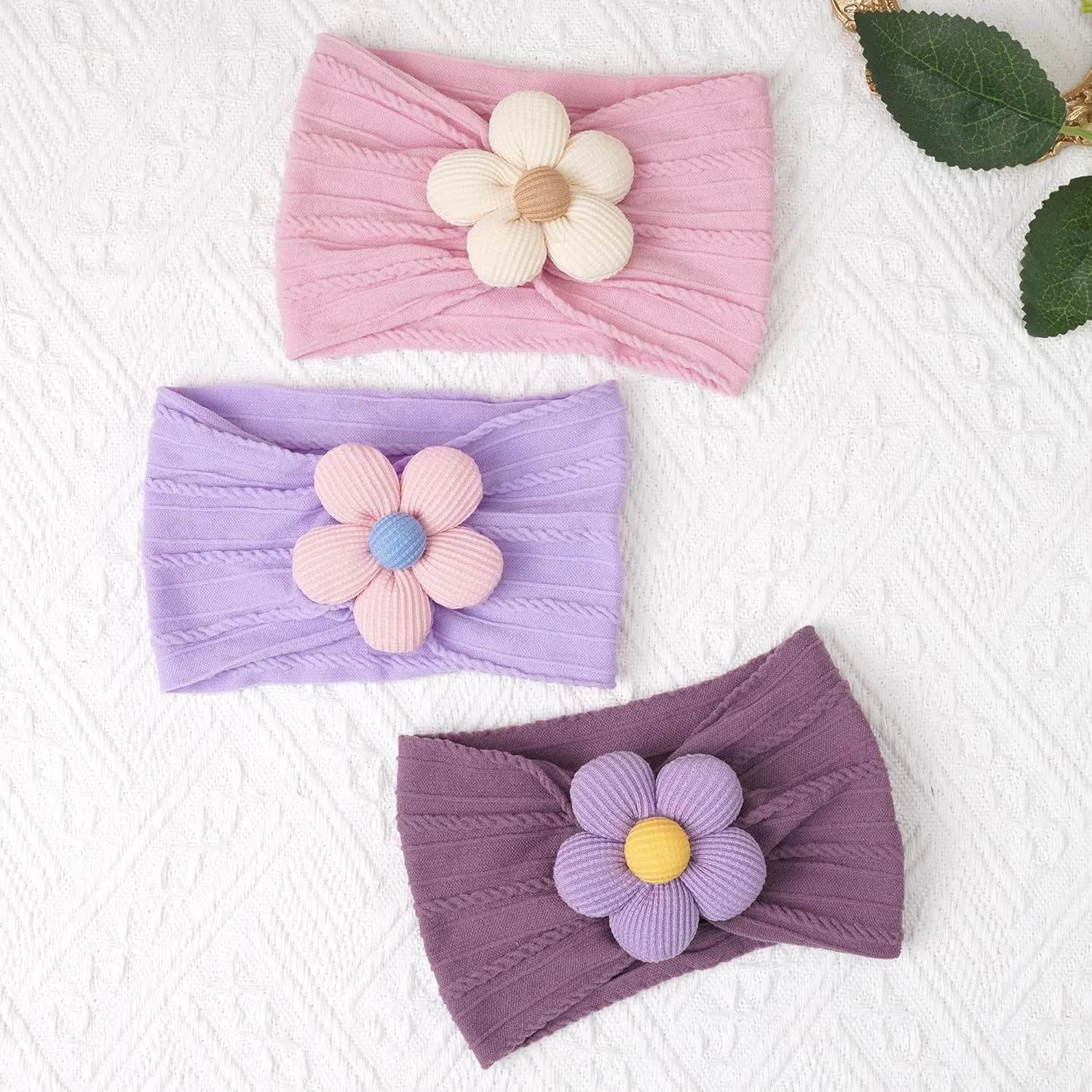 CLLOT Baby Flower Headbands Baby Girls Nylon Headbands Soft Elastic Hairbands Hair Accessories for Newborn Infant Toddler Kids (Violet,Cameo,Pink)
