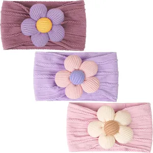 CLLOT Baby Flower Headbands Baby Girls Nylon Headbands Soft Elastic Hairbands Hair Accessories for Newborn Infant Toddler Kids (Violet,Cameo,Pink)
