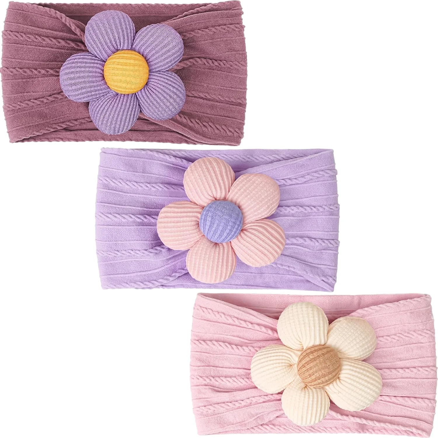 CLLOT Baby Flower Headbands Baby Girls Nylon Headbands Soft Elastic Hairbands Hair Accessories for Newborn Infant Toddler Kids (Violet,Cameo,Pink)