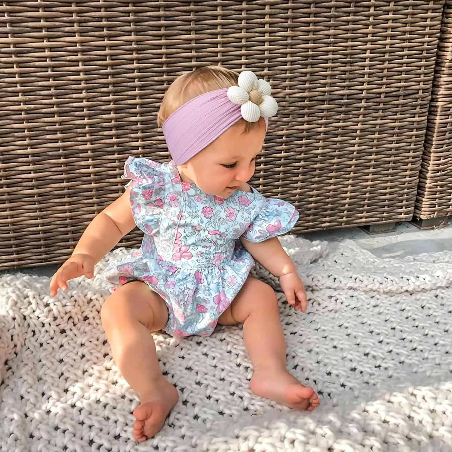 CLLOT Baby Flower Headbands Baby Girls Nylon Headbands Soft Elastic Hairbands Hair Accessories for Newborn Infant Toddler Kids (Violet,Cameo,Pink)