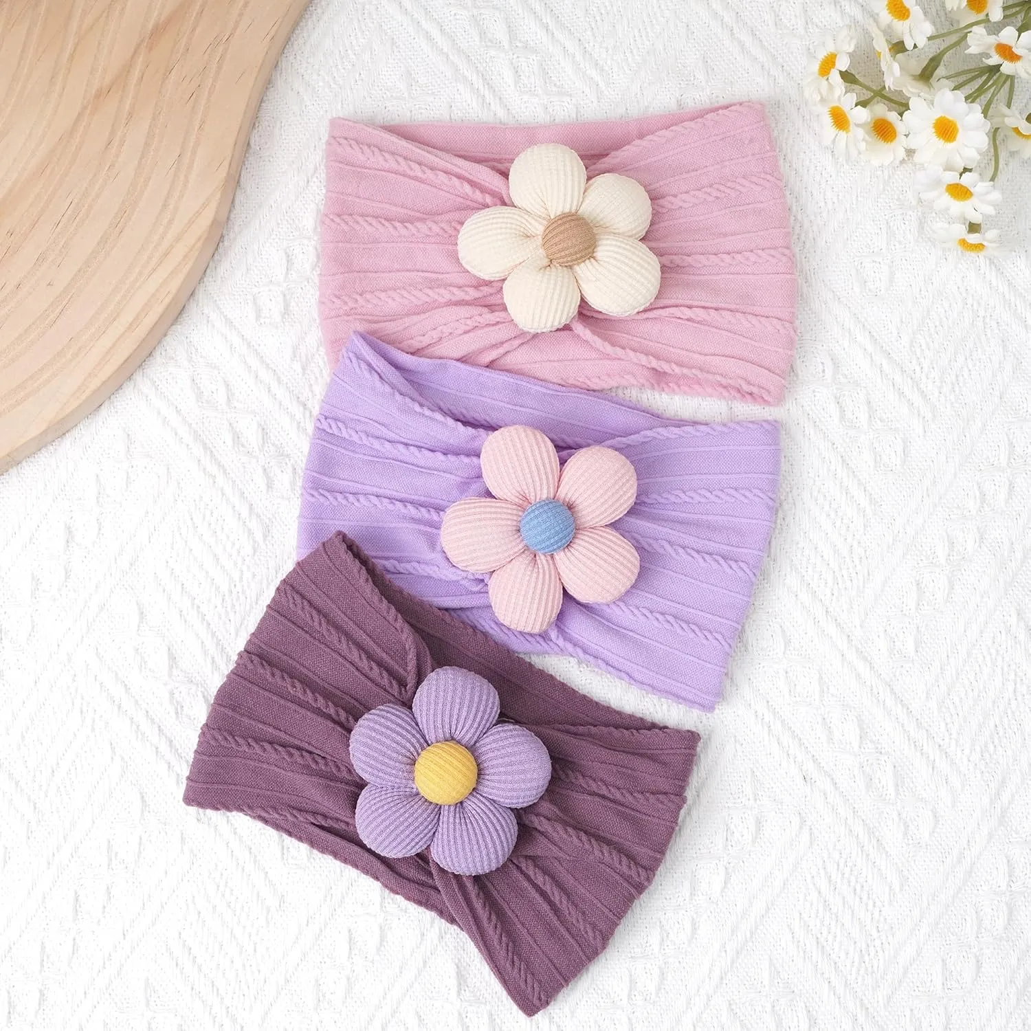 CLLOT Baby Flower Headbands Baby Girls Nylon Headbands Soft Elastic Hairbands Hair Accessories for Newborn Infant Toddler Kids (Violet,Cameo,Pink)