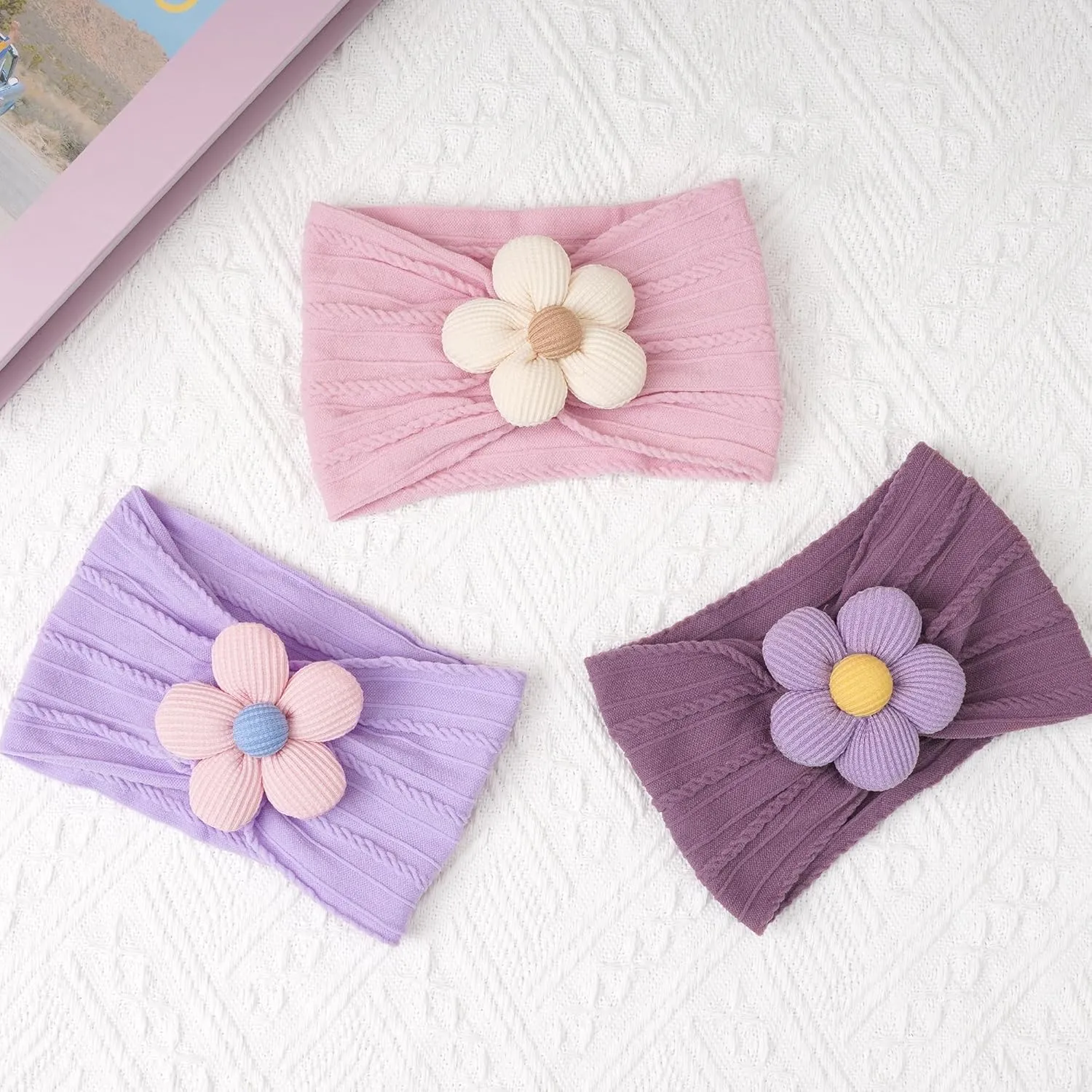 CLLOT Baby Flower Headbands Baby Girls Nylon Headbands Soft Elastic Hairbands Hair Accessories for Newborn Infant Toddler Kids (Violet,Cameo,Pink)