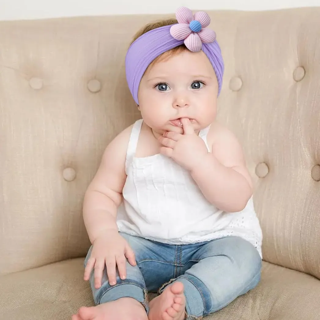 CLLOT Baby Flower Headbands Baby Girls Nylon Headbands Soft Elastic Hairbands Hair Accessories for Newborn Infant Toddler Kids (Violet,Cameo,Pink)