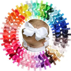 CLLOT Baby Girls Headbands Grosgrain Ribbon 4.5" Hair Bows Headband Big Bow Hair Bands for Toddler Pack of 40