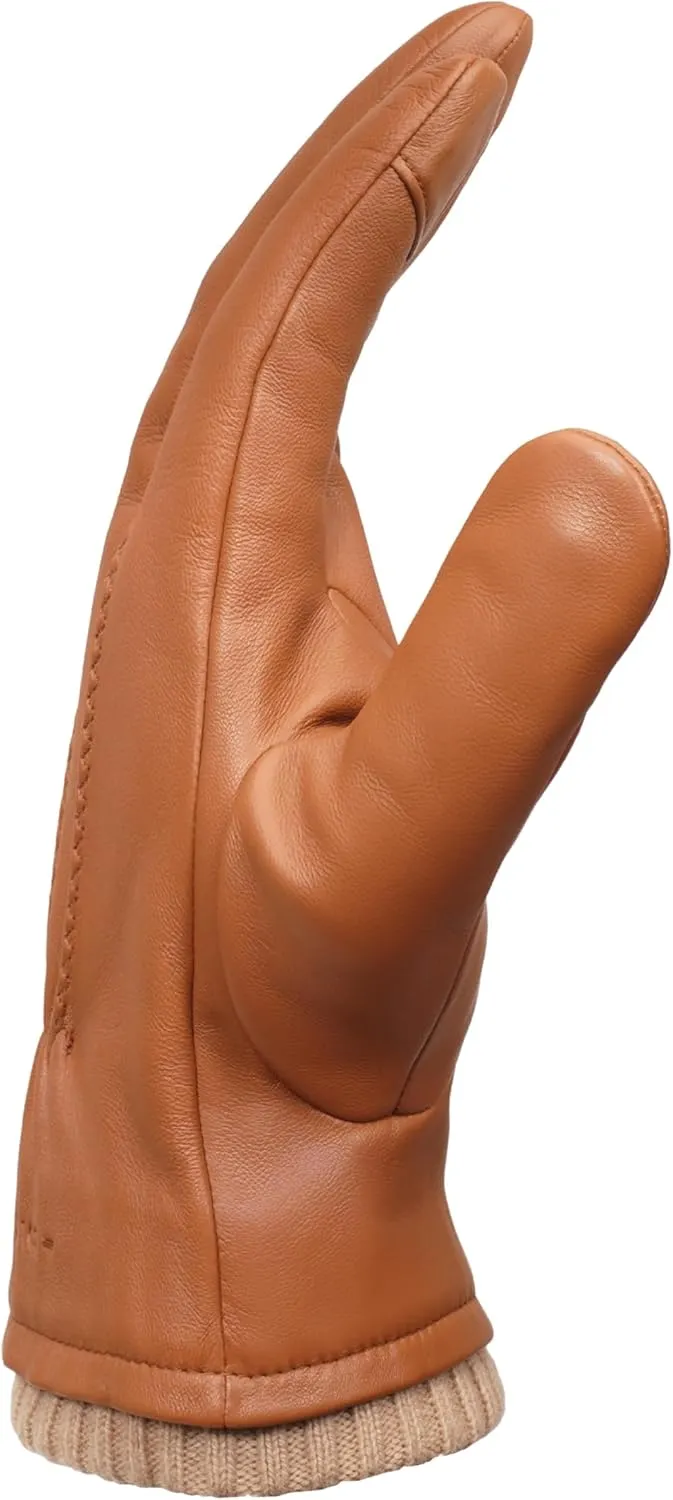 Cole Haan Premium Leather Gloves for Men, Touchscreen Compatible with Warm Knit Cuff and Classic Three-Point Stitch