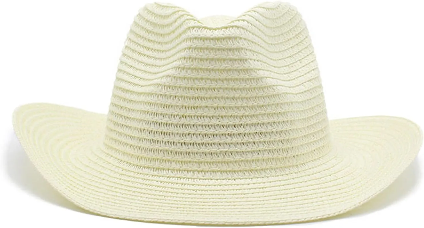 Cowboy Straw Hat for Women and Men Wide Brim Western Beach Panama Sun Hat Shapeable Trendy Fedora Cowgirl Hats