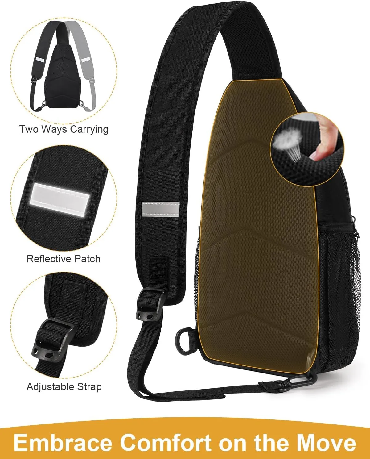Crossbody Bags for Women Man Waterproof Sling Bag Backpack Trendy Casual Cross Body Bag with Convertible Shoulder Strap Chest Bag for Camping Hiking Travel Essentials (Black, Medium)