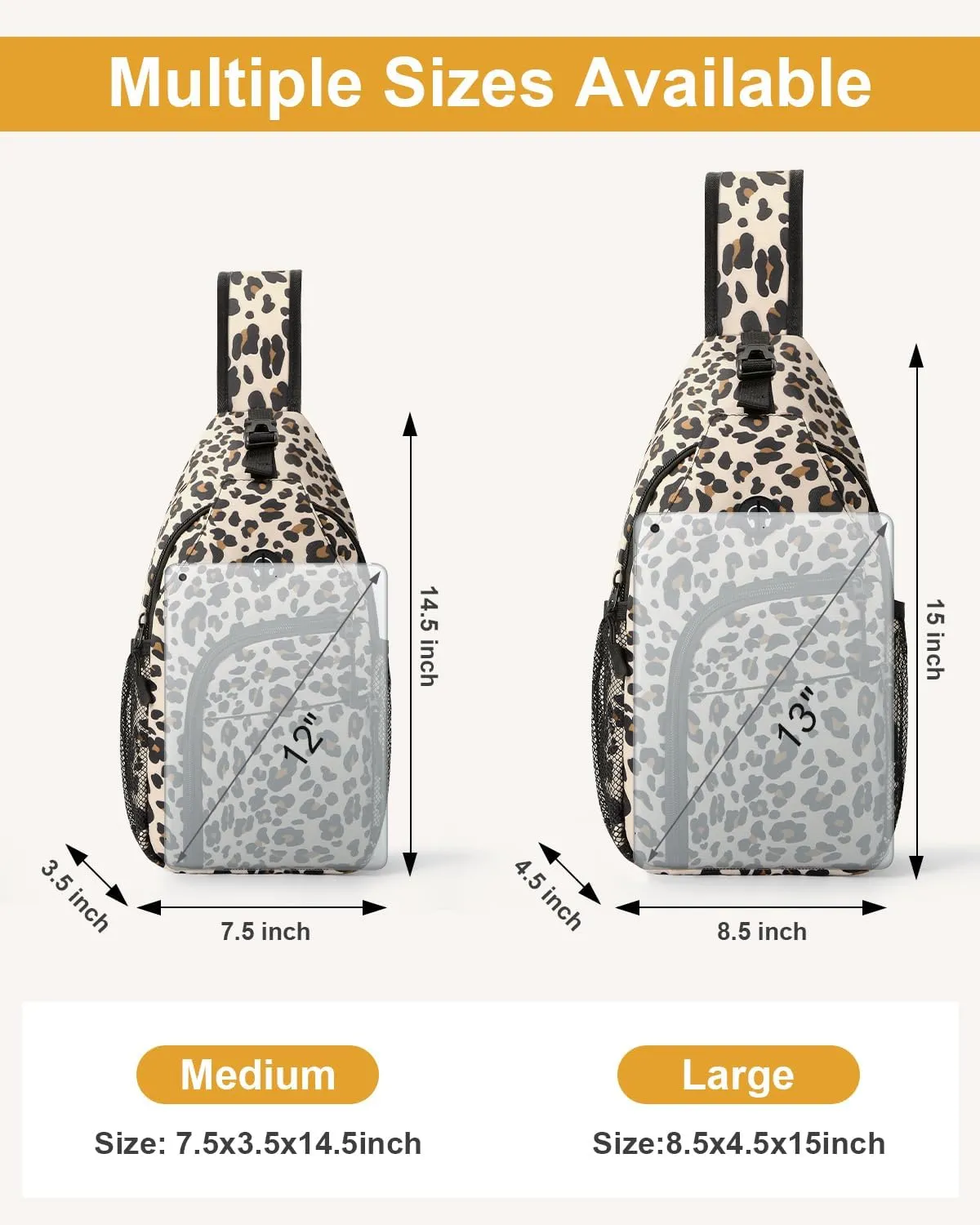 Crossbody Bags for Women Man Waterproof Sling Bag Backpack Trendy Casual Cross Body Bag with Convertible Shoulder Strap Chest Bag for Camping Hiking Travel Essentials (Leopard, Medium)