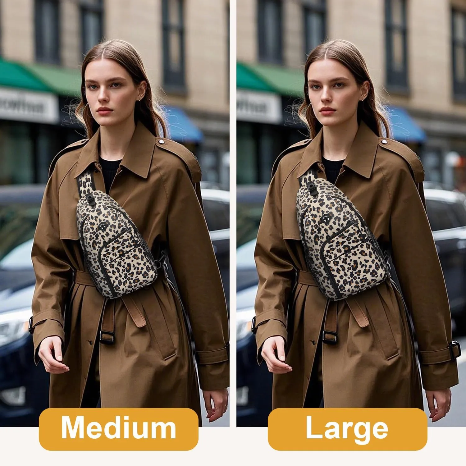 Crossbody Bags for Women Man Waterproof Sling Bag Backpack Trendy Casual Cross Body Bag with Convertible Shoulder Strap Chest Bag for Camping Hiking Travel Essentials (Leopard, Medium)