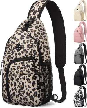 Crossbody Bags for Women Man Waterproof Sling Bag Backpack Trendy Casual Cross Body Bag with Convertible Shoulder Strap Chest Bag for Camping Hiking Travel Essentials (Leopard, Medium)