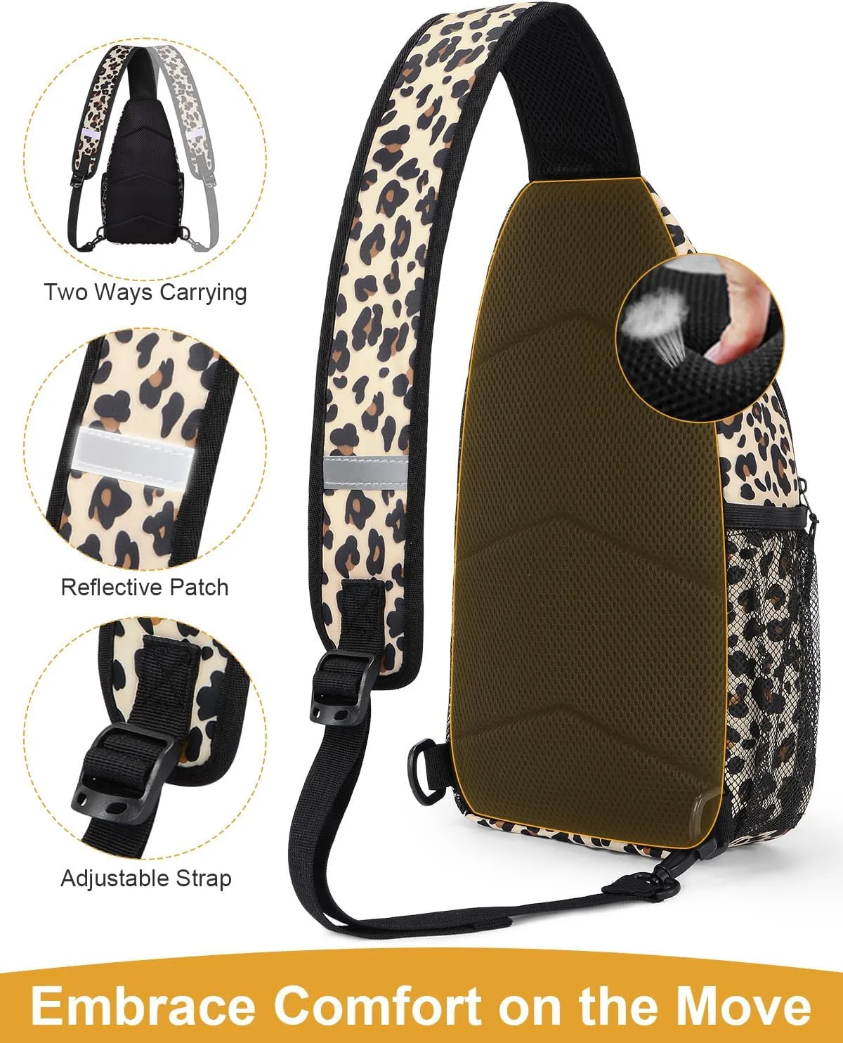 Crossbody Bags for Women Man Waterproof Sling Bag Backpack Trendy Casual Cross Body Bag with Convertible Shoulder Strap Chest Bag for Camping Hiking Travel Essentials (Leopard, Medium)