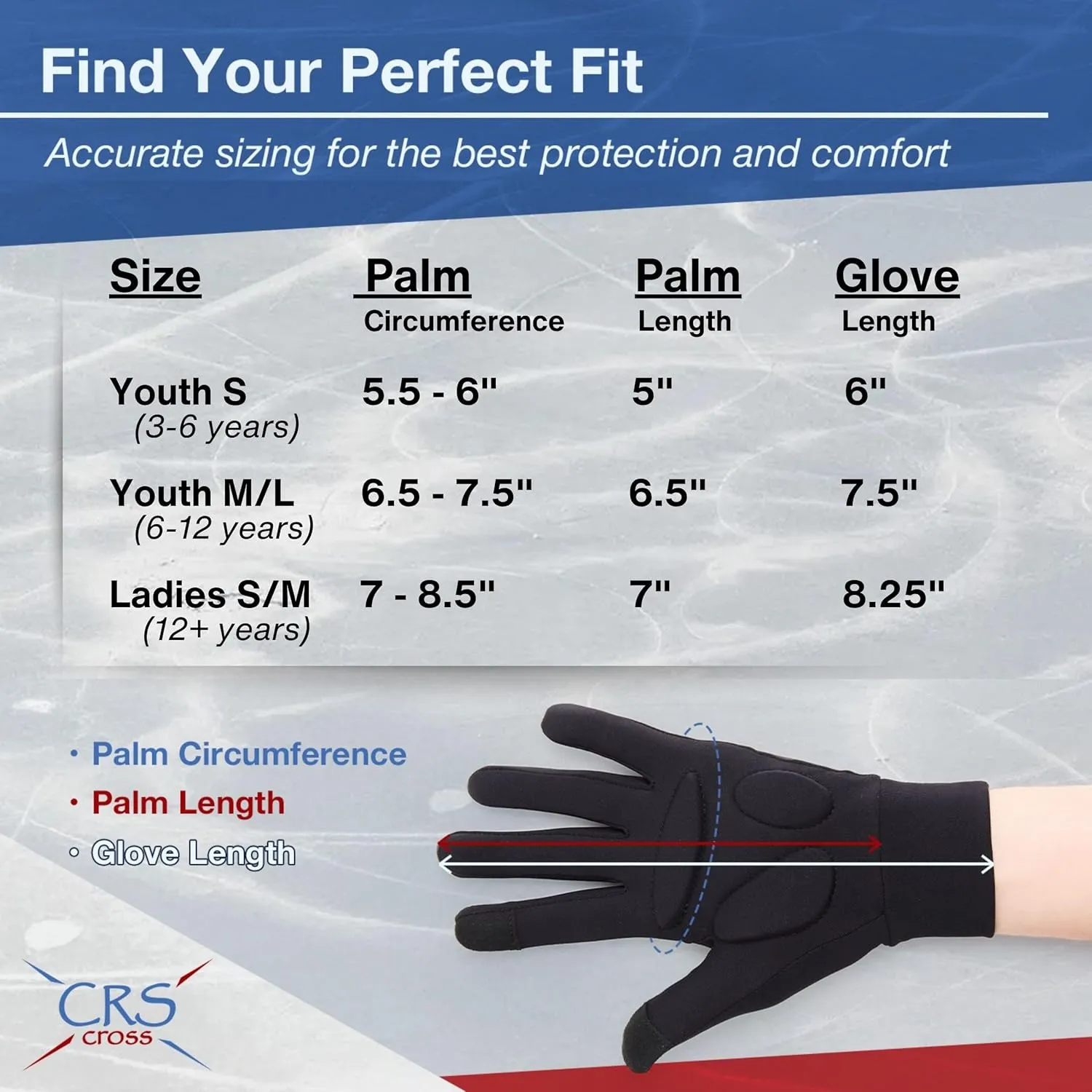 CRS Cross Padded Ice Skating Gloves. Warm Padded Protection for Figure Skating, Dance, Roller Skaters and Cheerleading. Available in Both Youth and Adult Sizes.