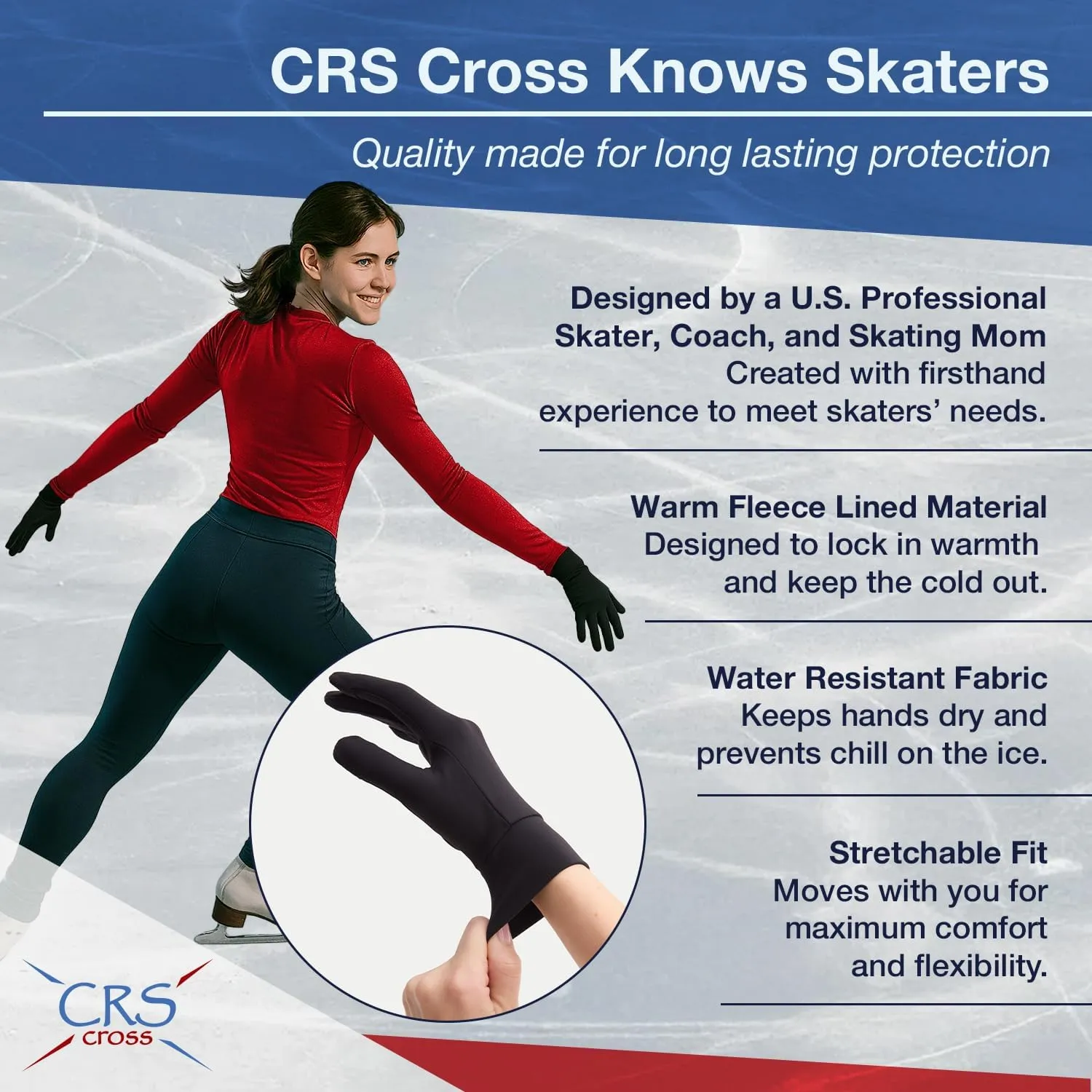 CRS Cross Padded Ice Skating Gloves. Warm Padded Protection for Figure Skating, Dance, Roller Skaters and Cheerleading. Available in Both Youth and Adult Sizes.