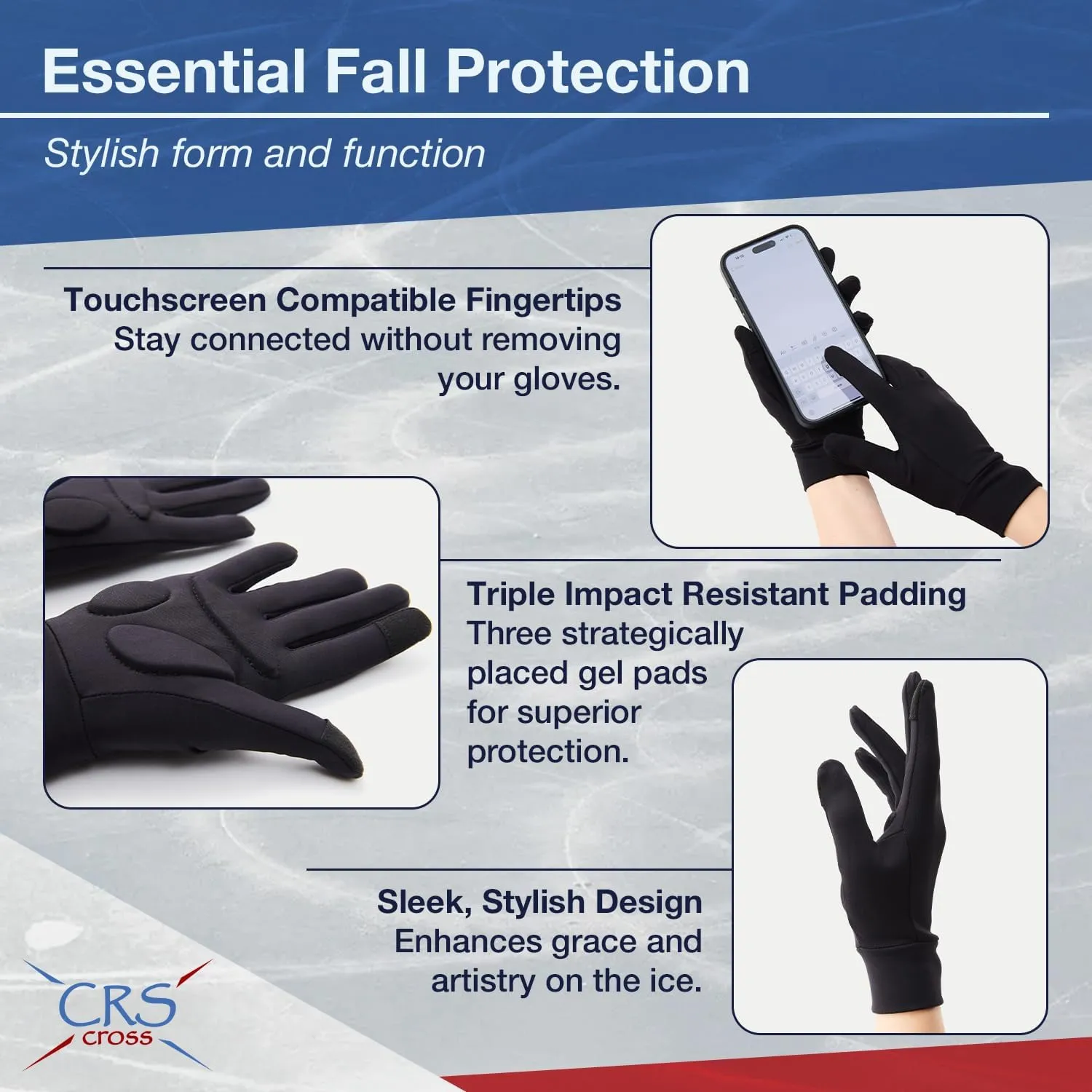 CRS Cross Padded Ice Skating Gloves. Warm Padded Protection for Figure Skating, Dance, Roller Skaters and Cheerleading. Available in Both Youth and Adult Sizes.