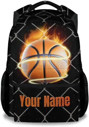 Custom Backpack, 17 Inch Large Capacity Basketball Bookbag for Boys Girls, Sports Theme School Bags for Elementary Middle School, Lightweight Black Backpacks for Travel