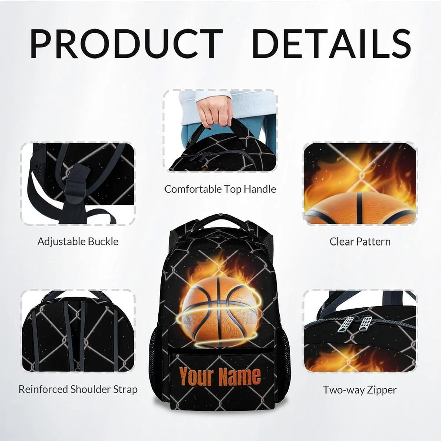 Custom Backpack, 17 Inch Large Capacity Basketball Bookbag for Boys Girls, Sports Theme School Bags for Elementary Middle School, Lightweight Black Backpacks for Travel