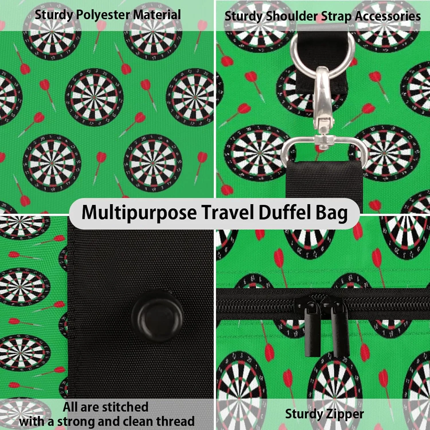 Dart Board Travel Duffle Bag, Weekender Bags for Women Men Green Carry on Overnight Bag Waterproof Gym Bags, Hospital Bag for Labor and Delivery