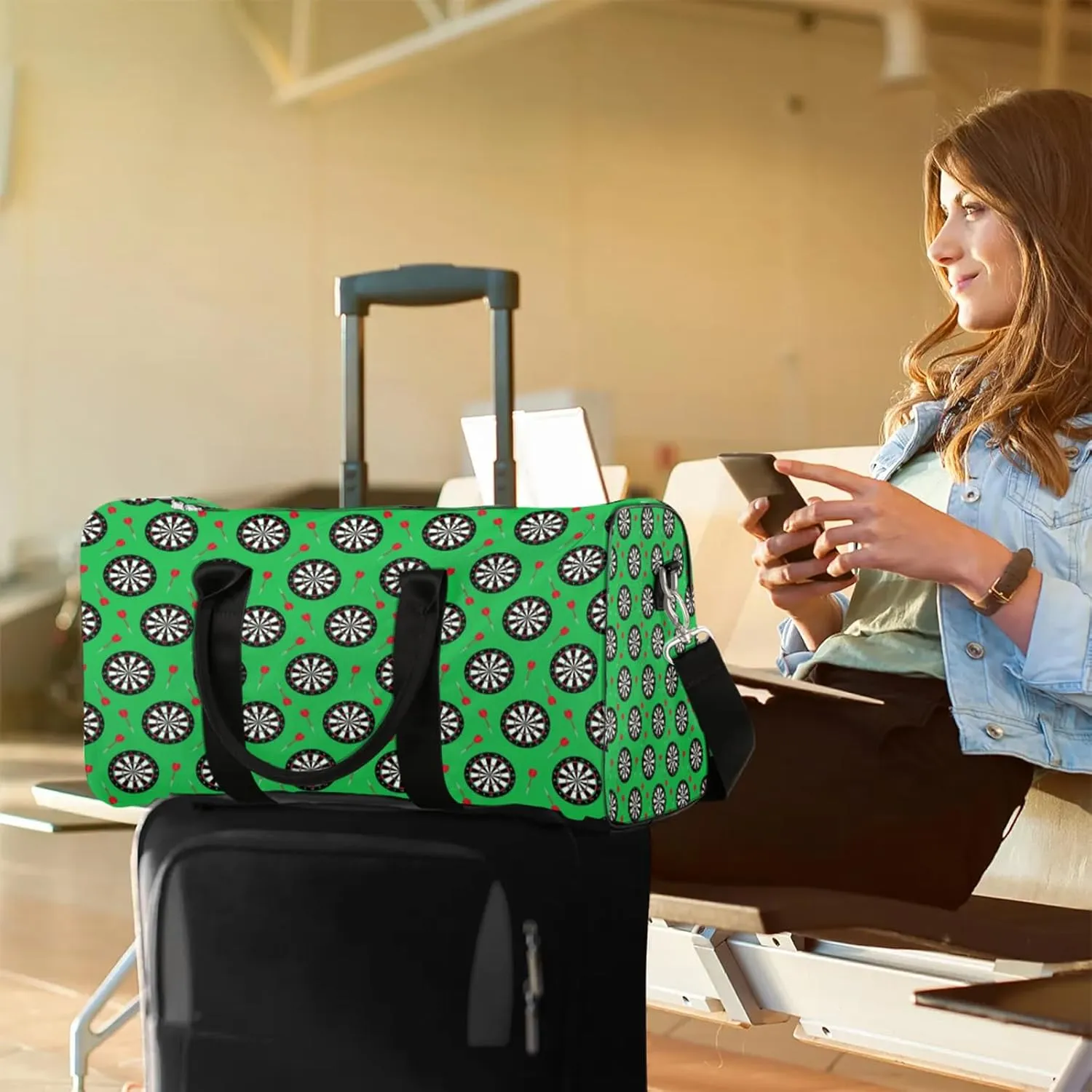 Dart Board Travel Duffle Bag, Weekender Bags for Women Men Green Carry on Overnight Bag Waterproof Gym Bags, Hospital Bag for Labor and Delivery