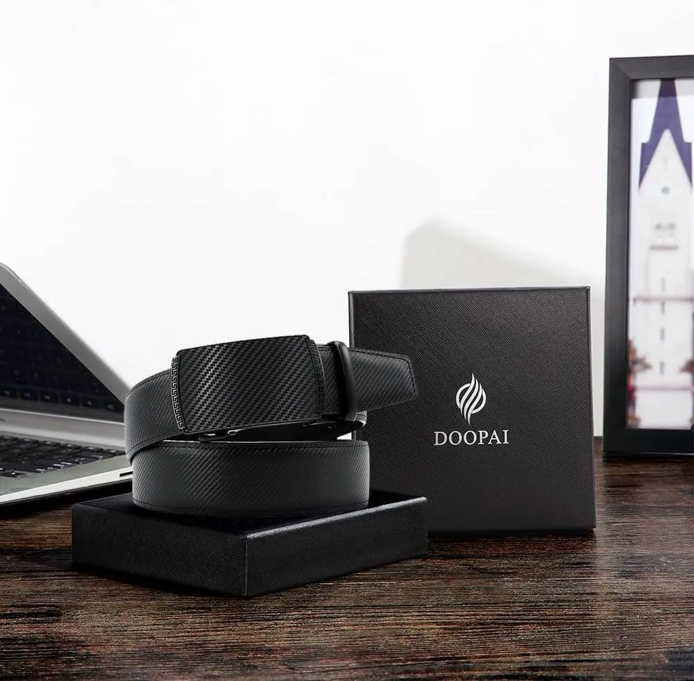 DOOPAI Belt Men, Ratchet Belt Dress Adjustable 1 3/8" Genuine Leather Designer Belt, Size Length Can be Cut, with Gift Box