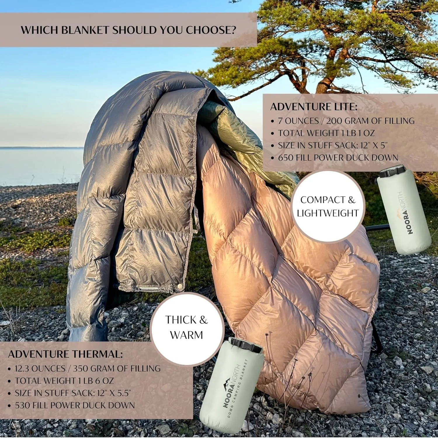 Down Camping Blanket with Footbox - Packable Warm Puffy Lightweight Camp Quilt - Water Resistant for Backpacking Hiking Travel  Compact Outdoor Throw Sleeping Blanket with Bag - 52x77