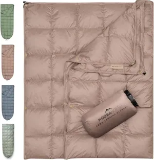 Down Camping Blanket with Footbox - Packable Warm Puffy Lightweight Camp Quilt - Water Resistant for Backpacking Hiking Travel  Compact Outdoor Throw Sleeping Blanket with Bag - 52x77
