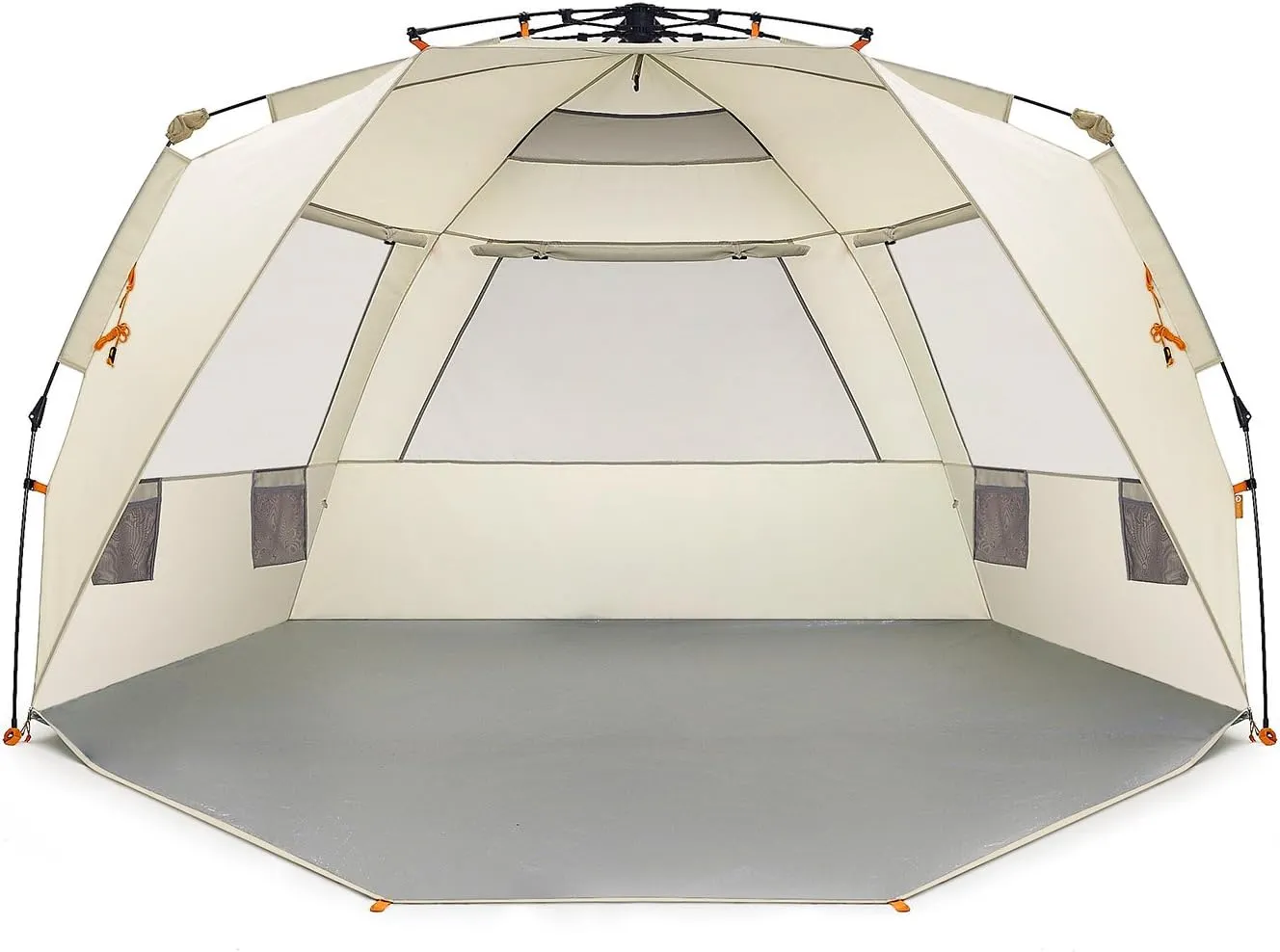 Easthills Outdoors Instant Shader Deluxe XL Beach Tent Easy Up 99" Wide for 4-6 Person Sun Shelter - Extended Zippered Porch Included Beige